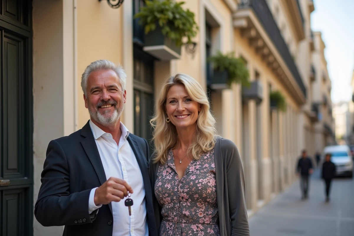 Couple de nouveaux résidents marseillais devant leur immeuble rénové dans le quartier Castellane, illustration de l'installation de nouveaux habitants à Marseille en 2026