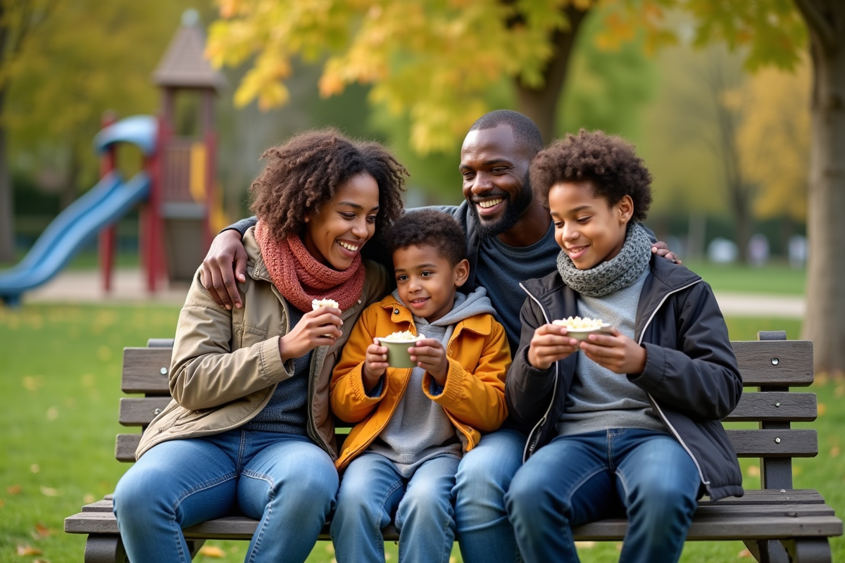 Famille nord-africaine partageant un pique-nique dans un parc