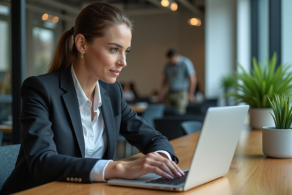 Femme d affaires concentrée sur son ordinateur dans un espace coworking