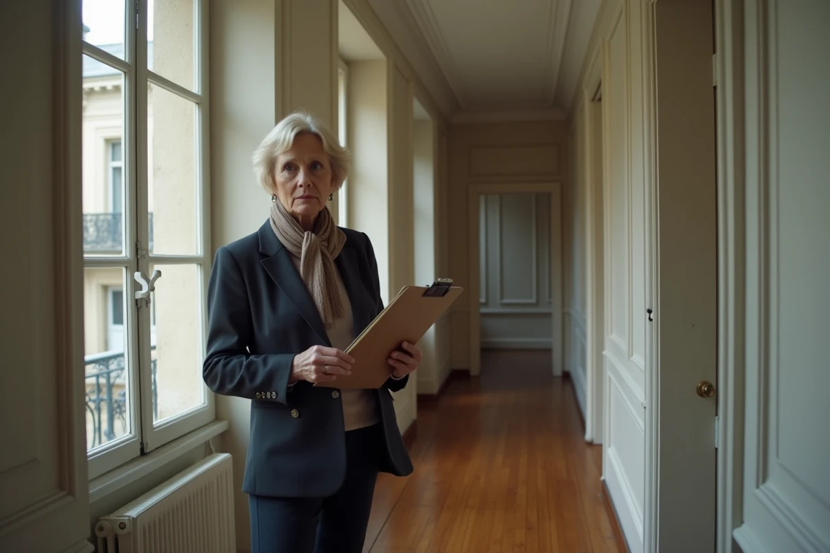 Femme inspectant un appartement parisien intérieur