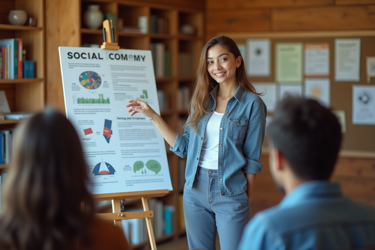 Jeune femme présentant une infographie sur l