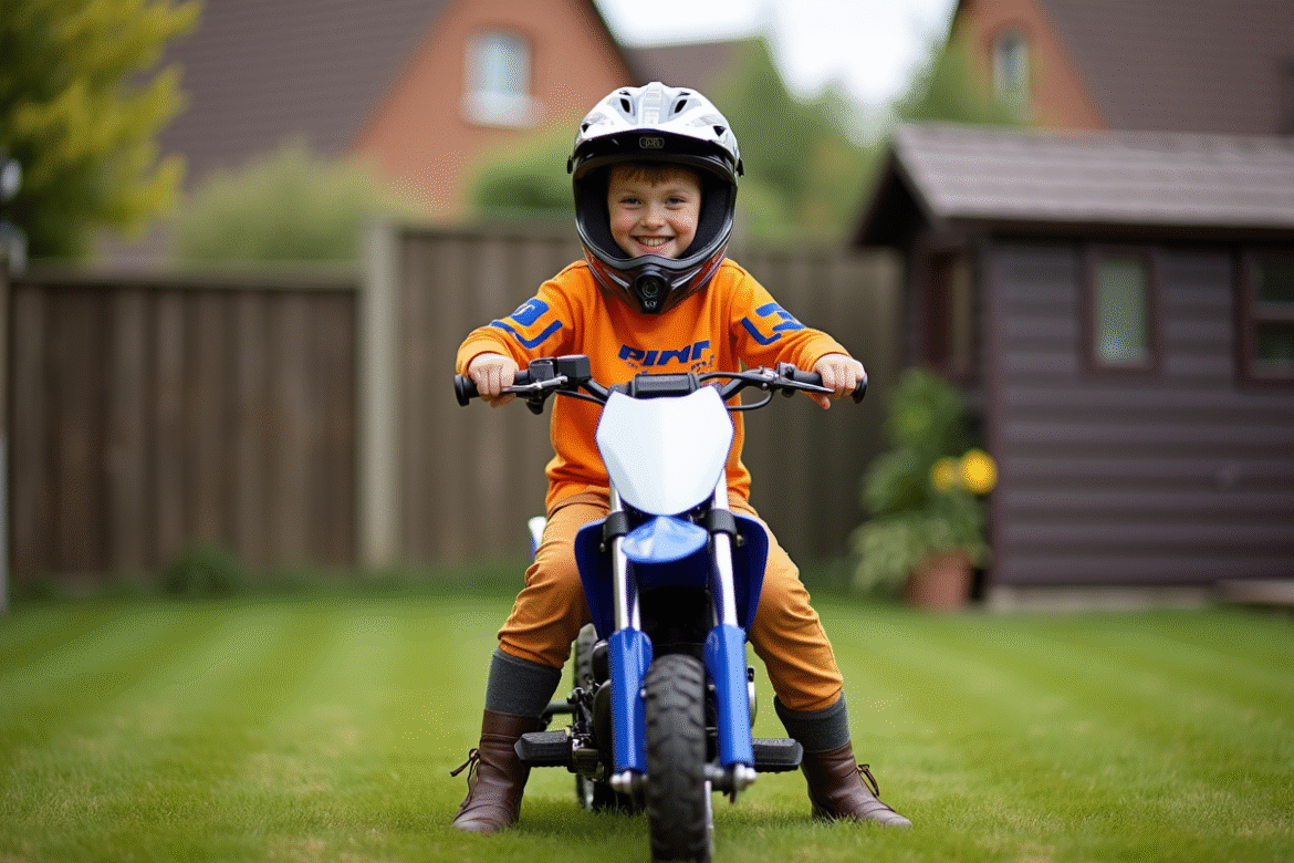 Jeune garçon sur une Yamaha Piwi 50 en jardin