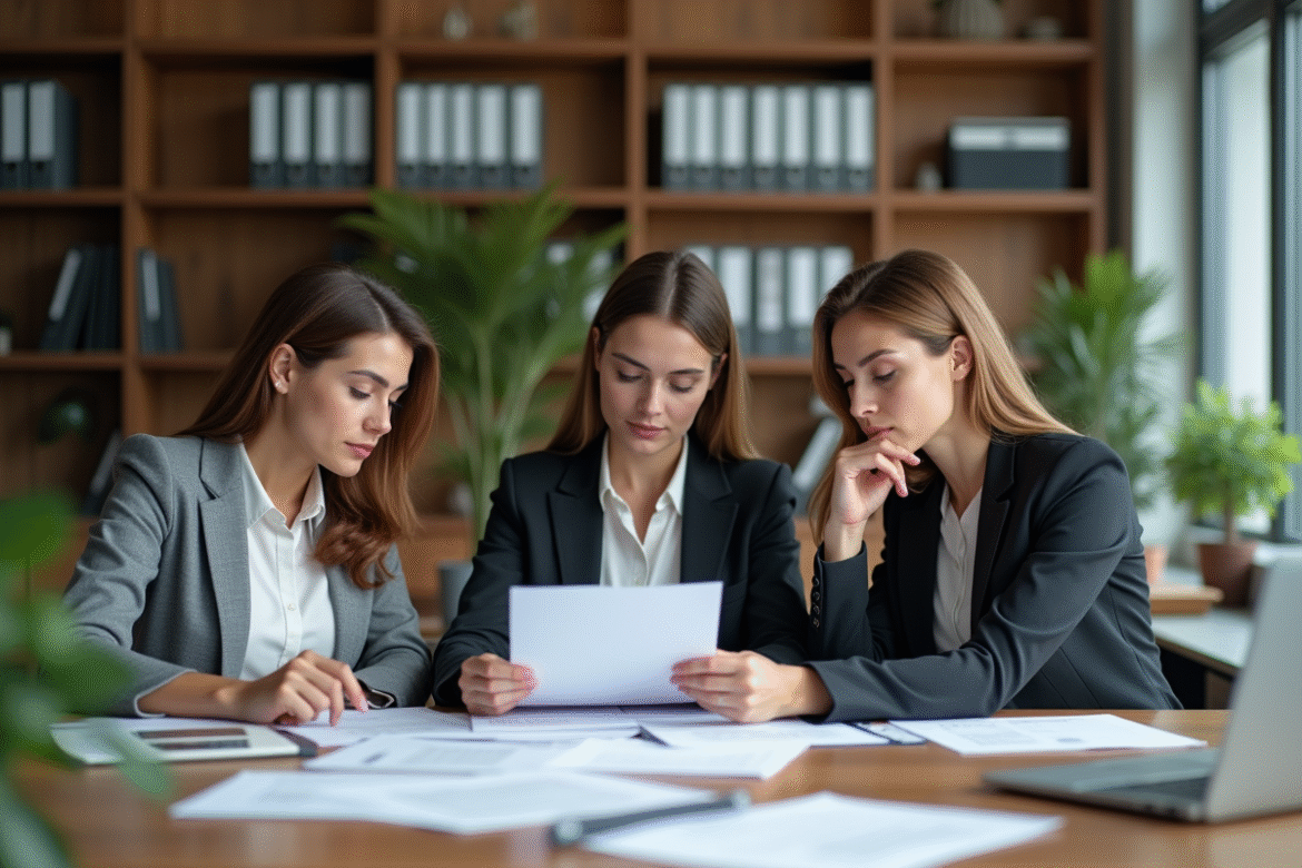 Groupe de trois adultes en réunion au bureau
