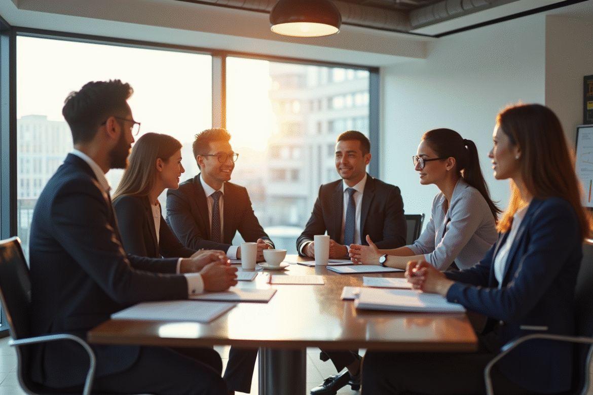 Groupe de professionnels en réunion de travail en équipe