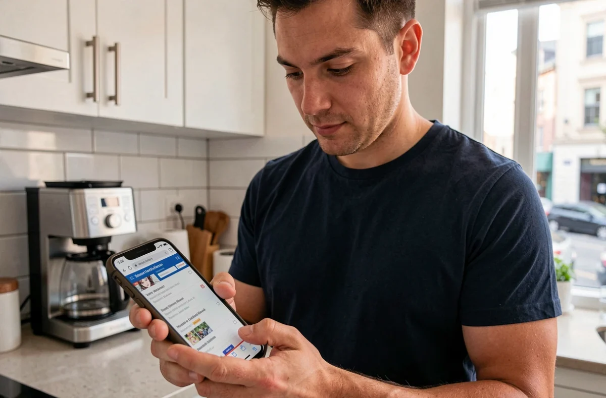 Homme consultant son smartphone pour trouver des sites alternatifs de lecture de scans manga