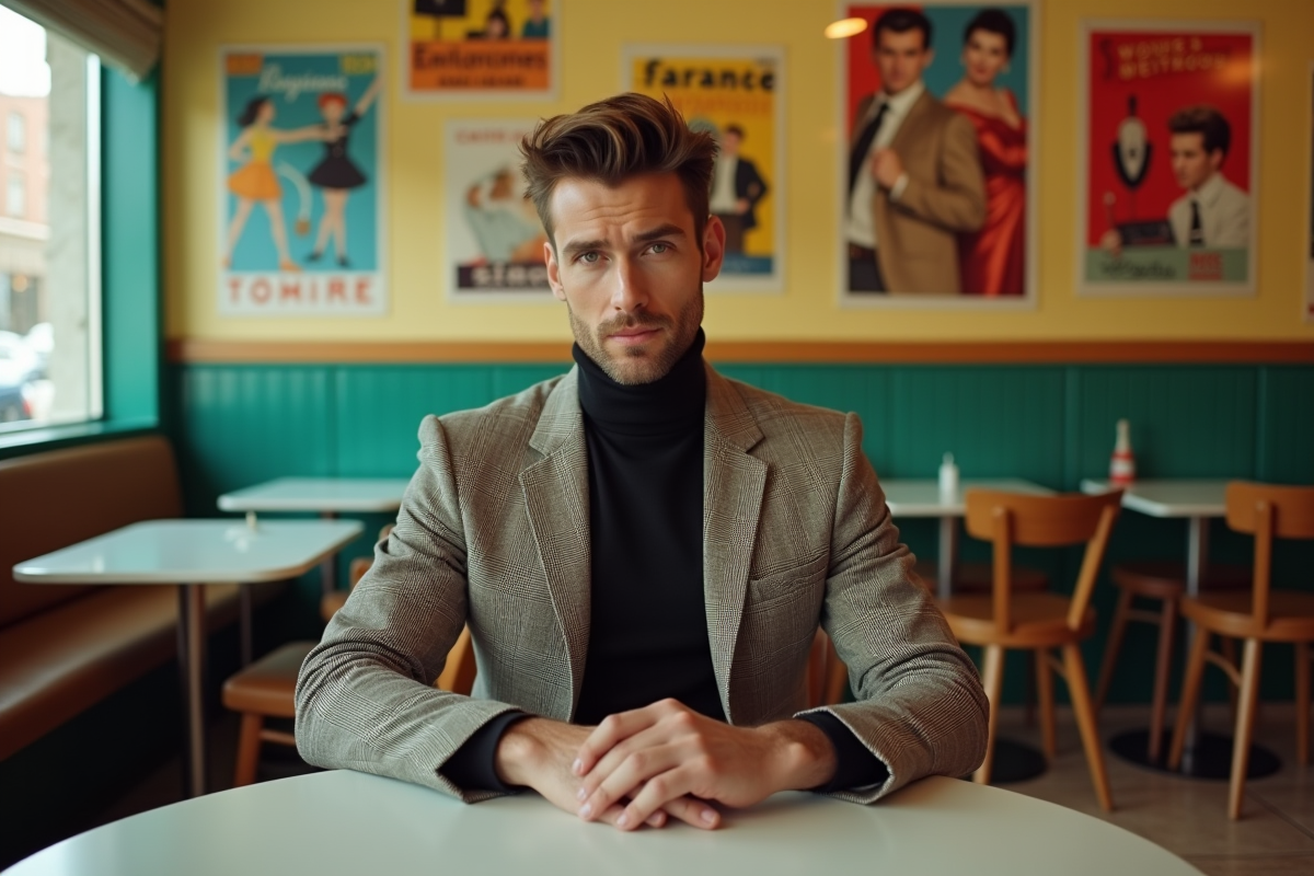 Homme en costume à café vintage années 60