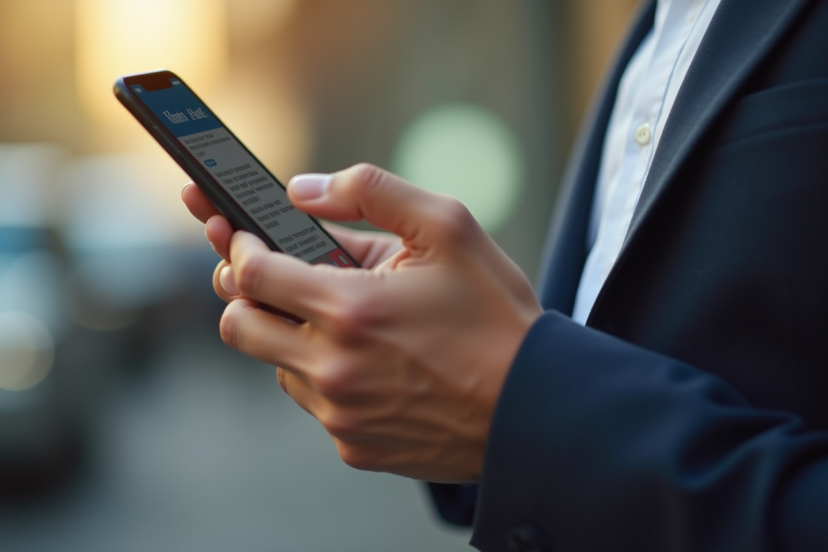 Mains tapant un message sur un smartphone avec l app Vinted