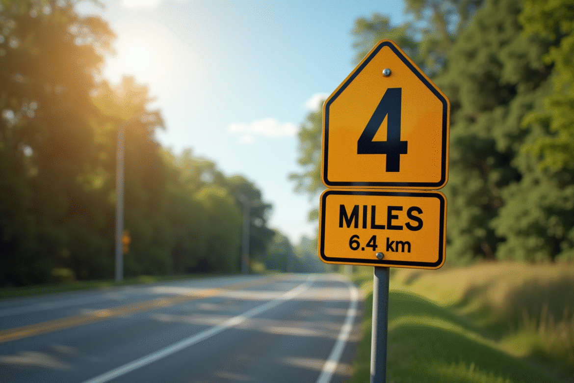 Panneau indiquant 4 miles en gros caractères