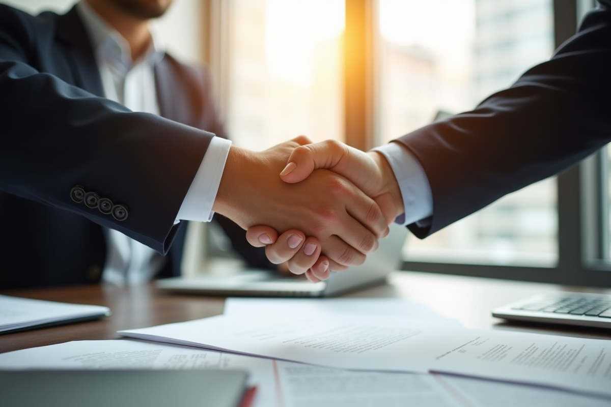 Poignée de main entre deux professionnels de confiance