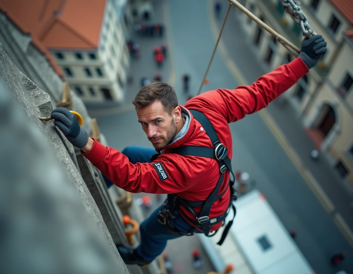 Couvreur acrobatique de Pons Travaux Acrobatiques en rappel sur un clocher à Lyon