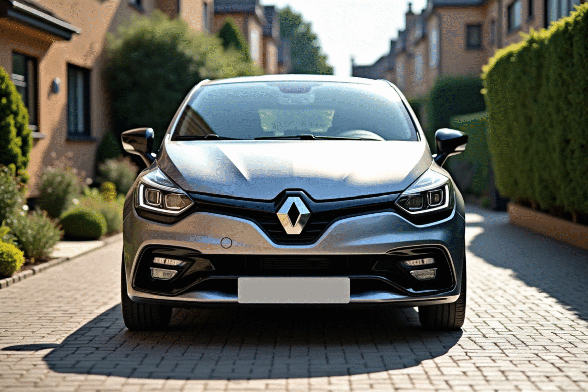 Renault Clio 2 RS stationnée sur une allée lumineuse